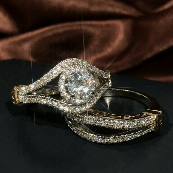 Luxury Two Tone 925 Silver White Sapphire Ring - Picture 5 of 7